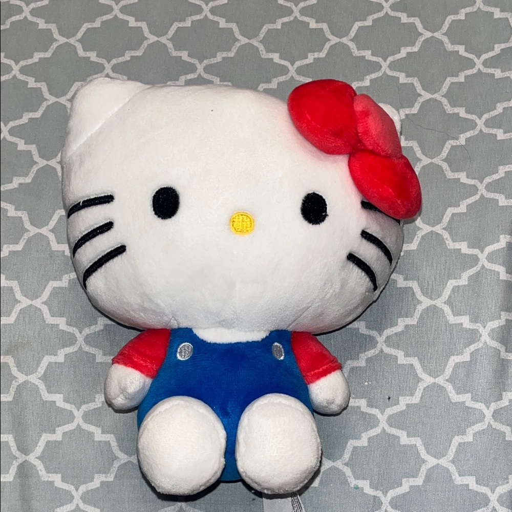 Hello Kitty Plush with Red Bow and Blue Outfit